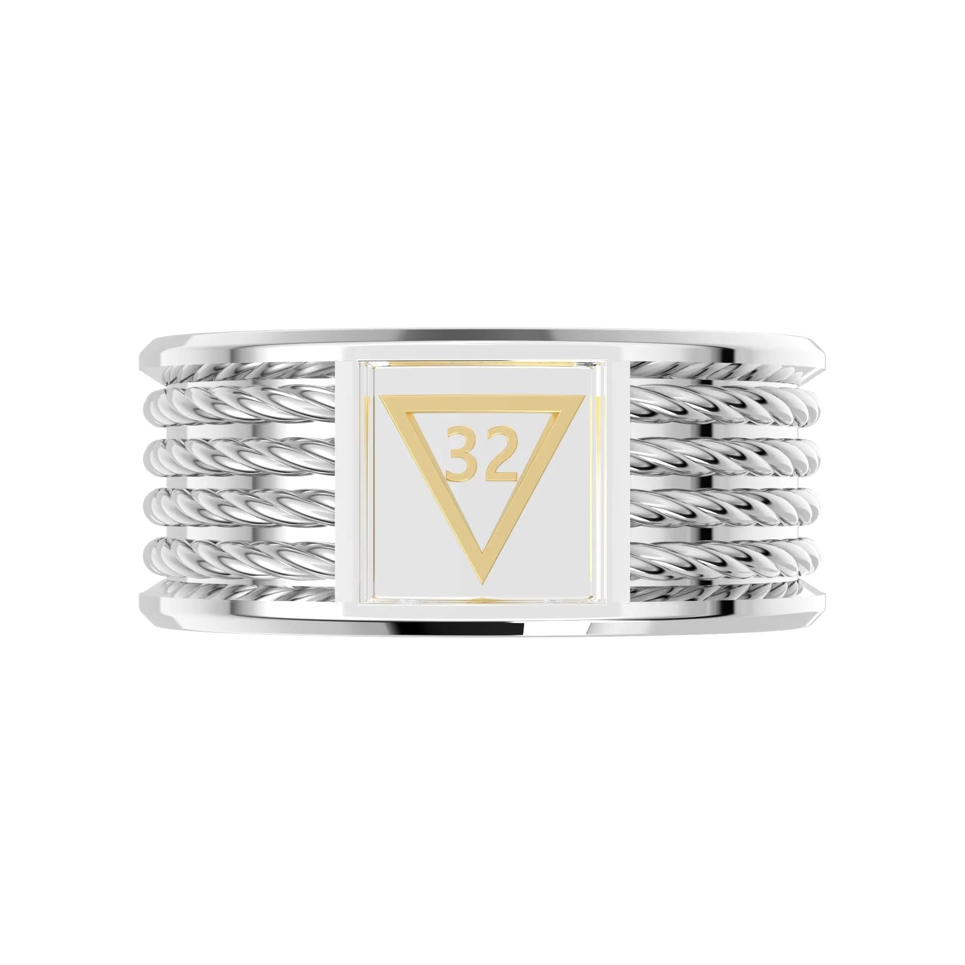 Men's 925 Sterling Silver & 14k 8mm Masonic Scottish Rite 32 Degree Band Ring