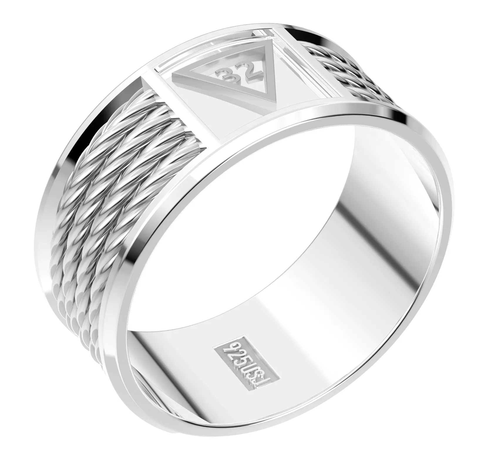 Men's 925 Sterling Silver & 14k 8mm Masonic Scottish Rite 32 Degree Band Ring