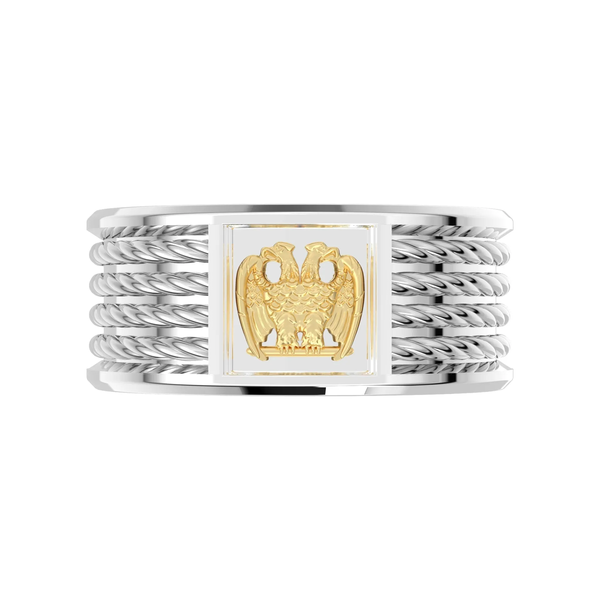 Men's 925 Sterling Silver & 14k 8mm Masonic Scottish Rite Band Ring