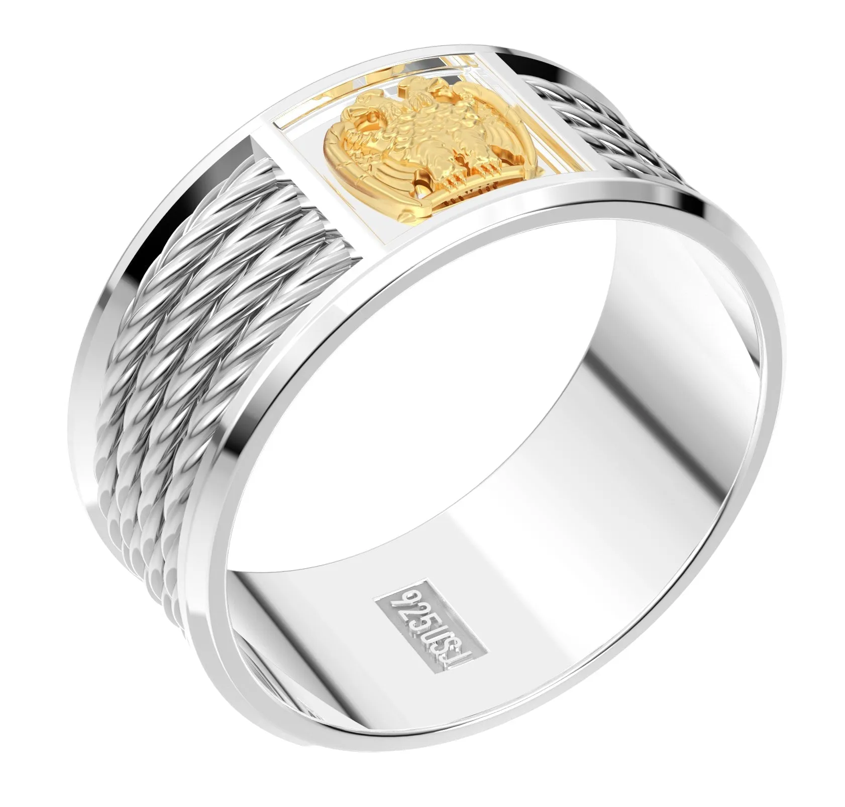 Men's 925 Sterling Silver & 14k 8mm Masonic Scottish Rite Band Ring