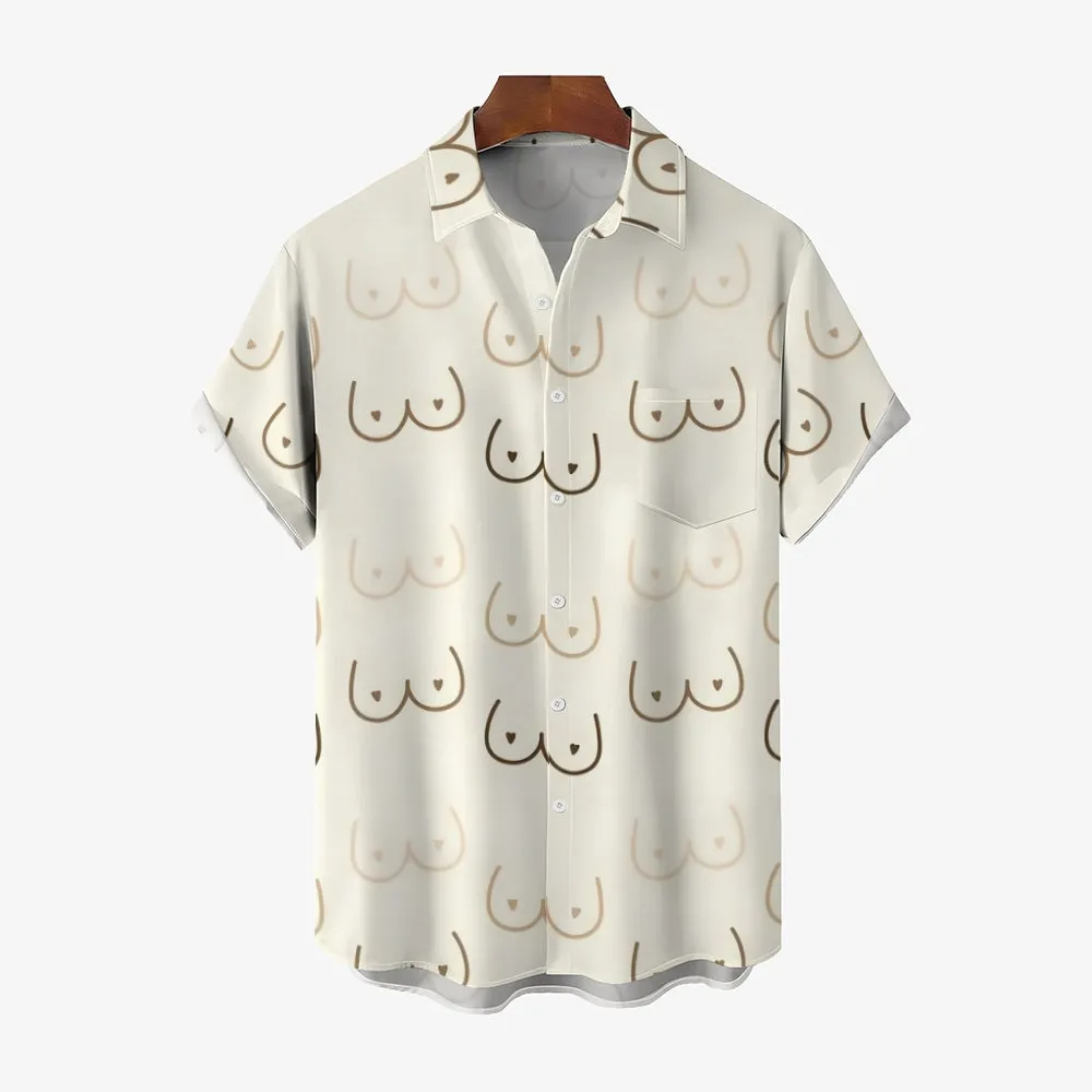Men's Abstract Line Print Short Sleeve Shirt 2404001908