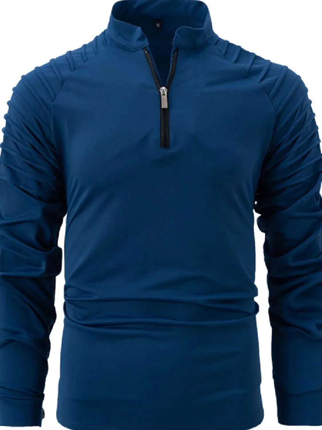 Men's Full Size Quarter Zip Long Sleeve Polo Plus Size