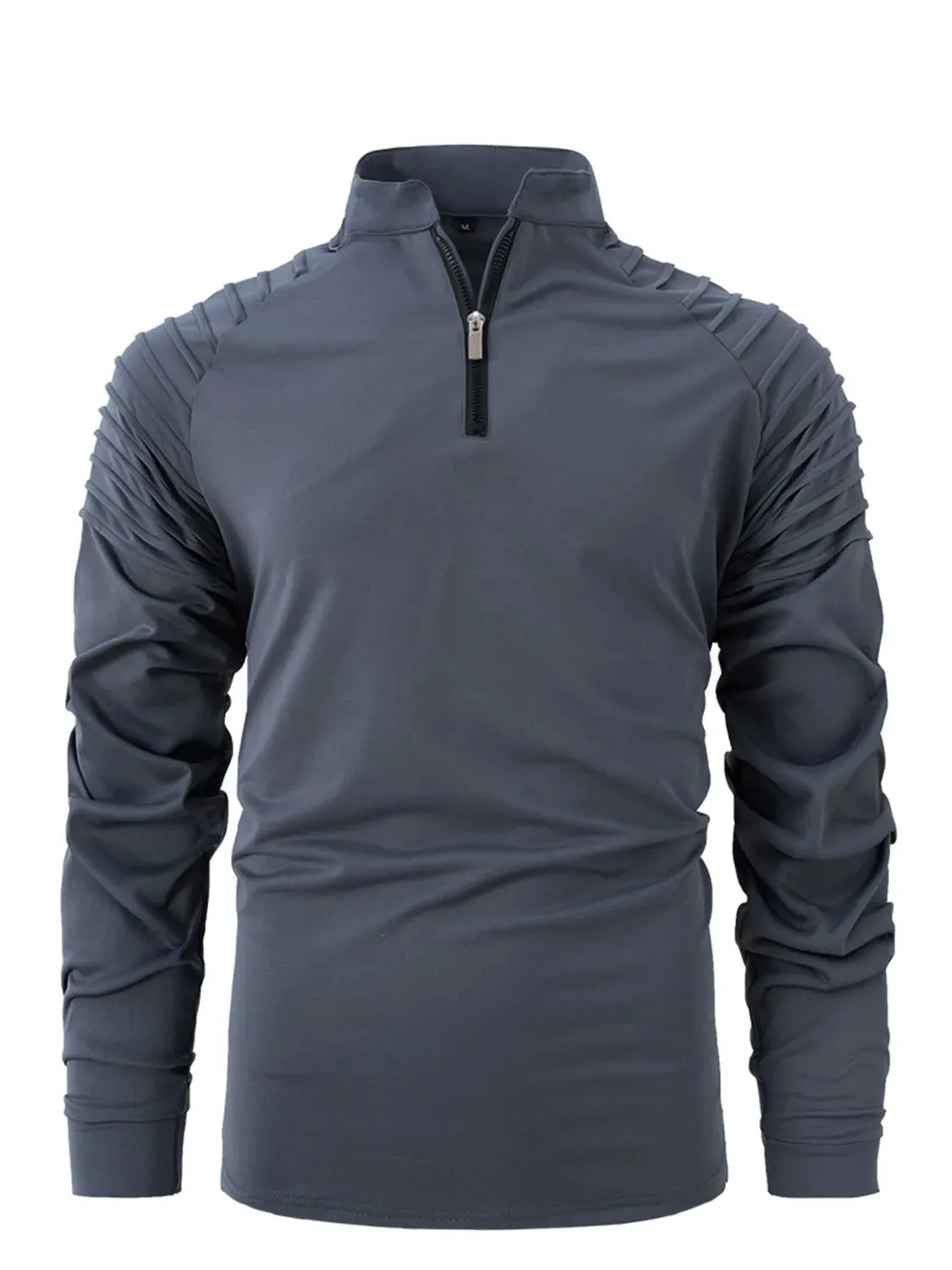 Men's Full Size Quarter Zip Long Sleeve Polo Plus Size