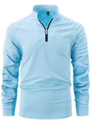 Men's Full Size Quarter Zip Long Sleeve Polo Plus Size