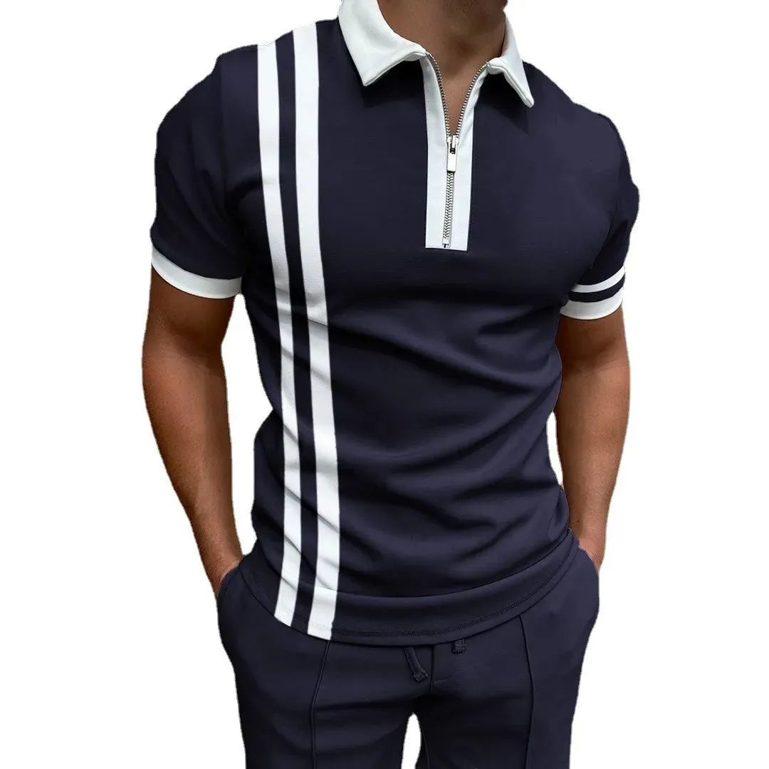 Men's Full Size Zip Collar Short Sleeve Polo Plus Size