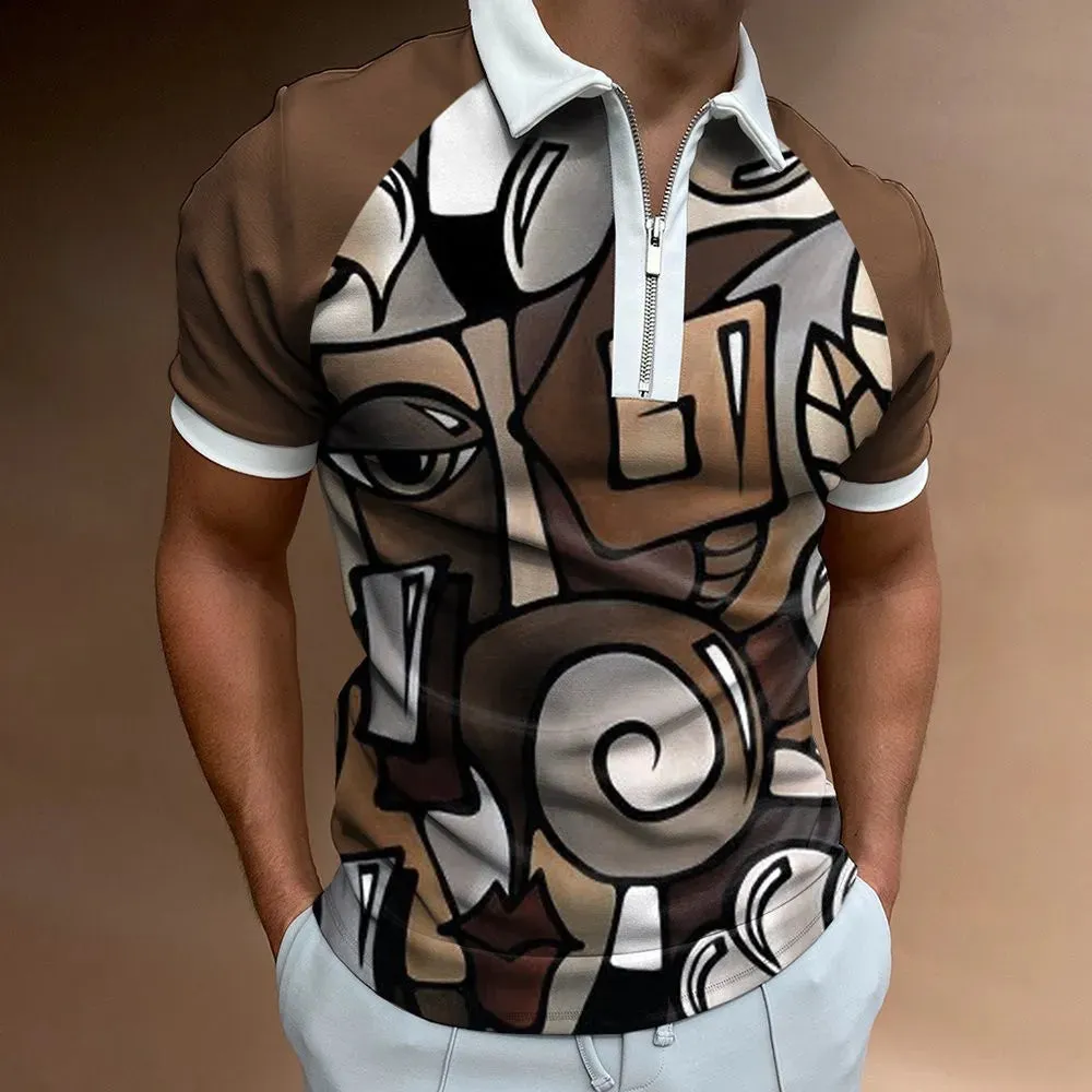 Men's Full Size Zip Collar Short Sleeve Polo Plus Size