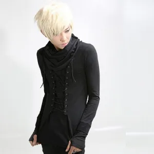 Men's Long sleeved, hip length shirt with accented laced up front.