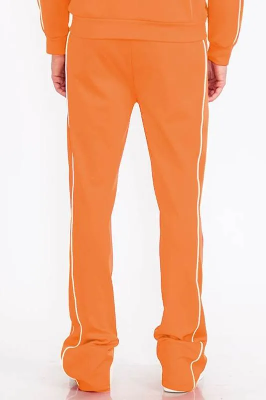 Mens Orange Side Pipe Stacked Flare Pants