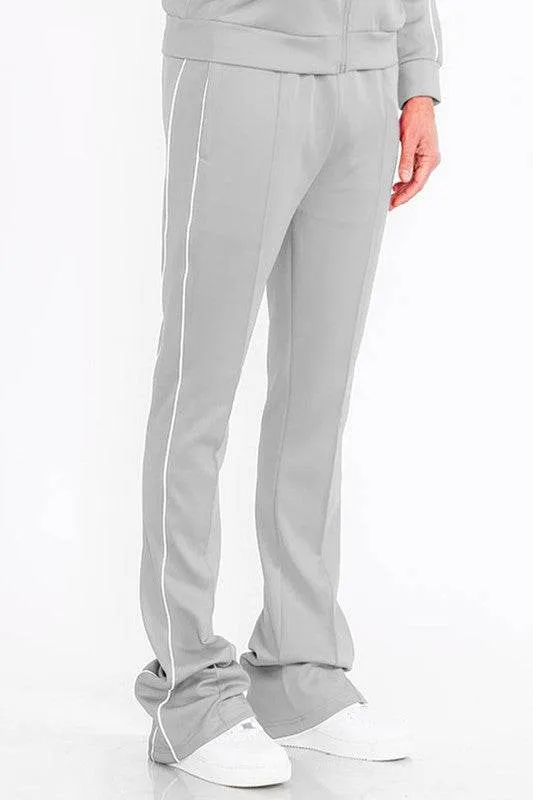 Mens Orange Side Pipe Stacked Flare Pants