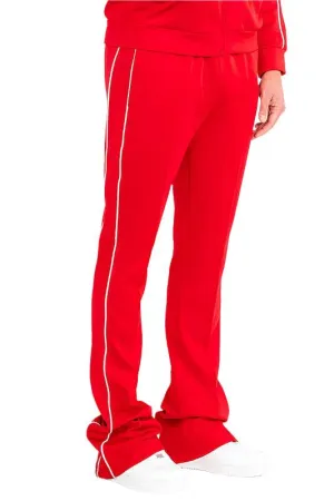 Mens Red Side Pipe Stacked Flare Pants