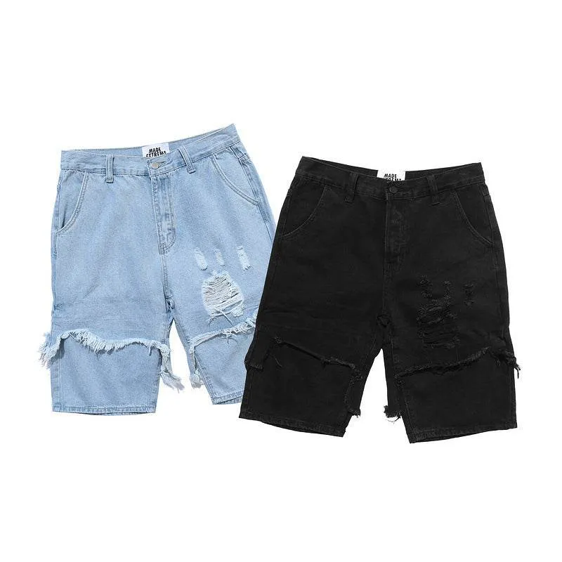 Men's ripped straight denim shorts
