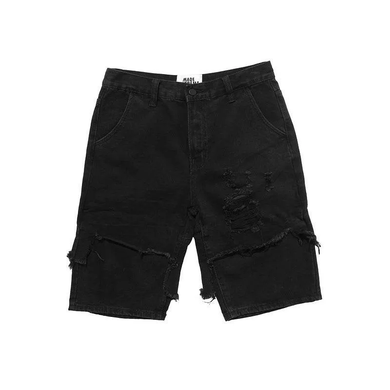 Men's ripped straight denim shorts