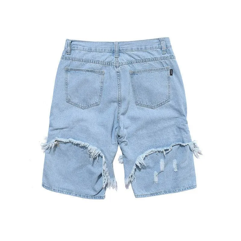 Men's ripped straight denim shorts