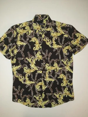 Men's Short Sleeve Golden Link Design Button Down
