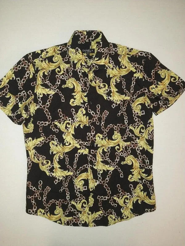 Men's Short Sleeve Golden Link Design Button Down