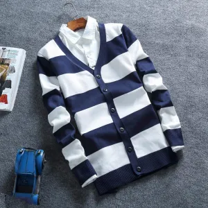 Men's Striped Button Up Cardigan