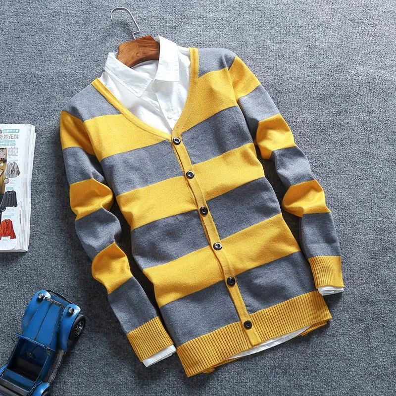Men's Striped Button Up Cardigan