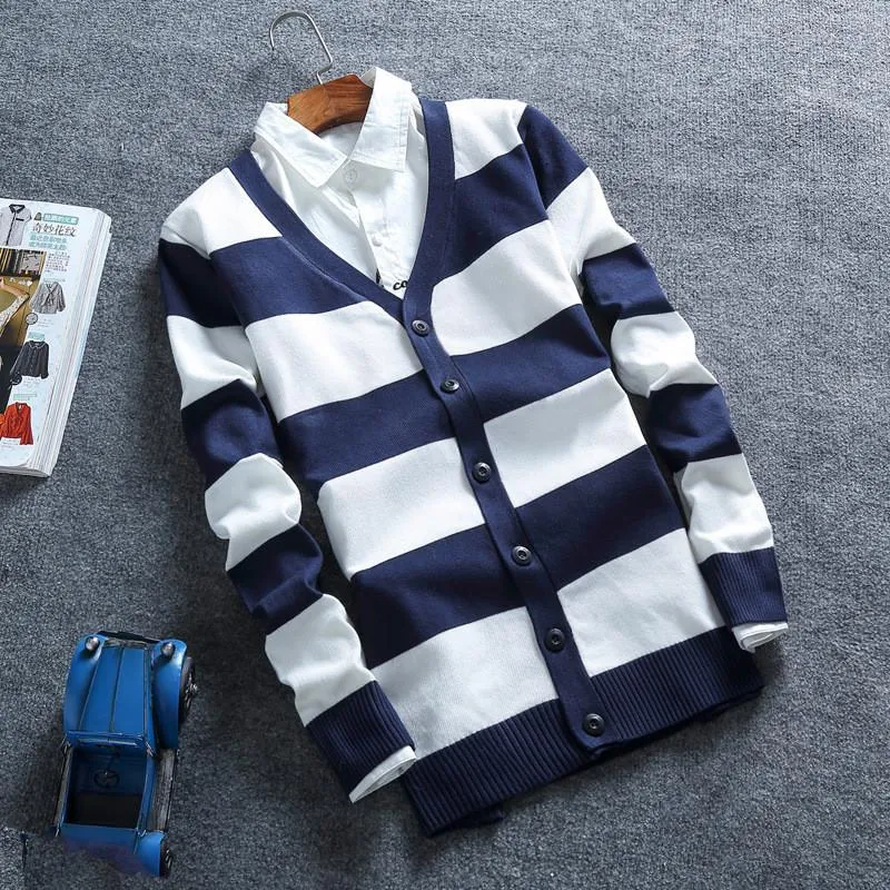 Men's Striped Button Up Cardigan