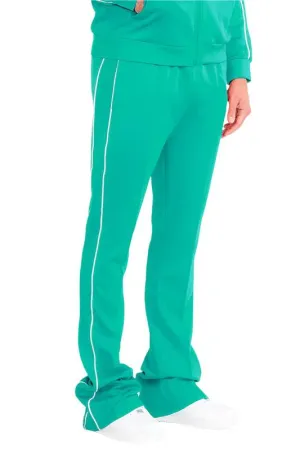 Mens Teal Green Side Pipe Stacked Flare Pants