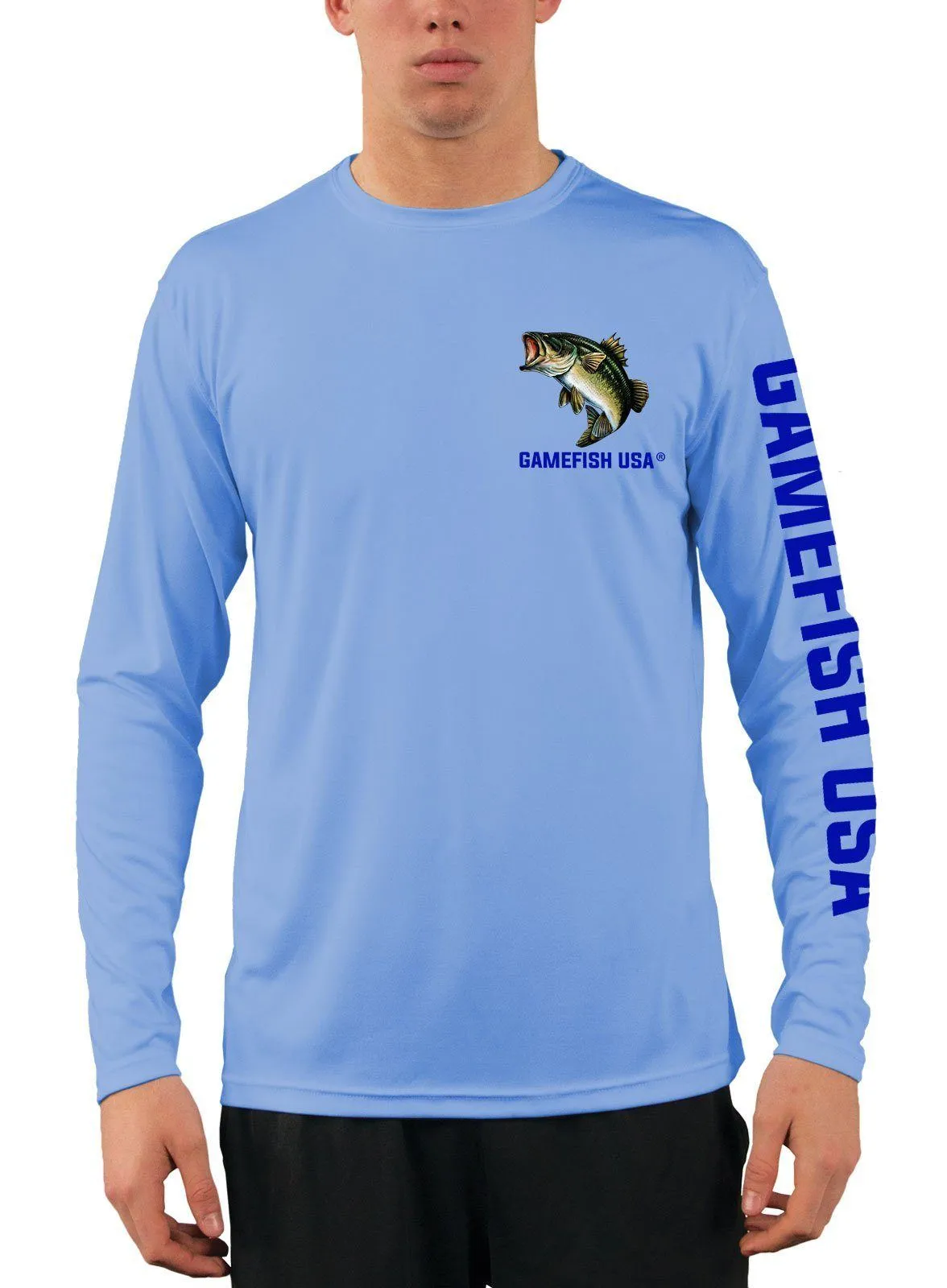 Men's UPF 50 Long Sleeve Microfiber Moisture Wicking Performance Fishing Shirt Bass Repeat
