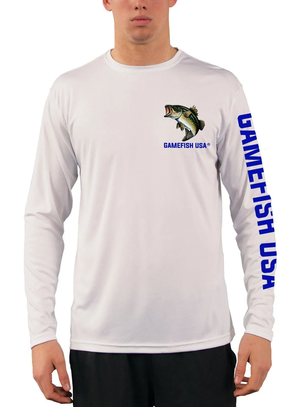 Men's UPF 50 Long Sleeve Microfiber Moisture Wicking Performance Fishing Shirt Bass Repeat