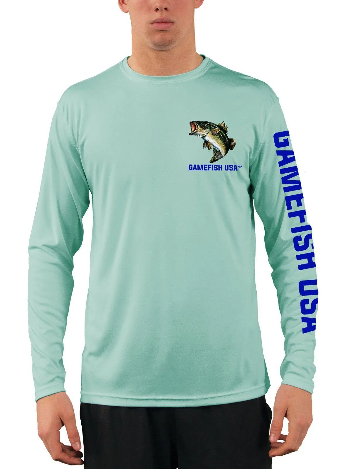 Men's UPF 50 Long Sleeve Microfiber Moisture Wicking Performance Fishing Shirt Bass Repeat