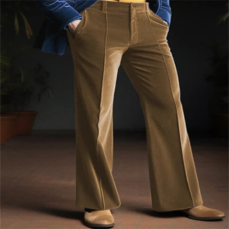 Men's Velvet Diagonal Pocket Comfortable Business Daily Holiday Fashion Flared Suit Pants