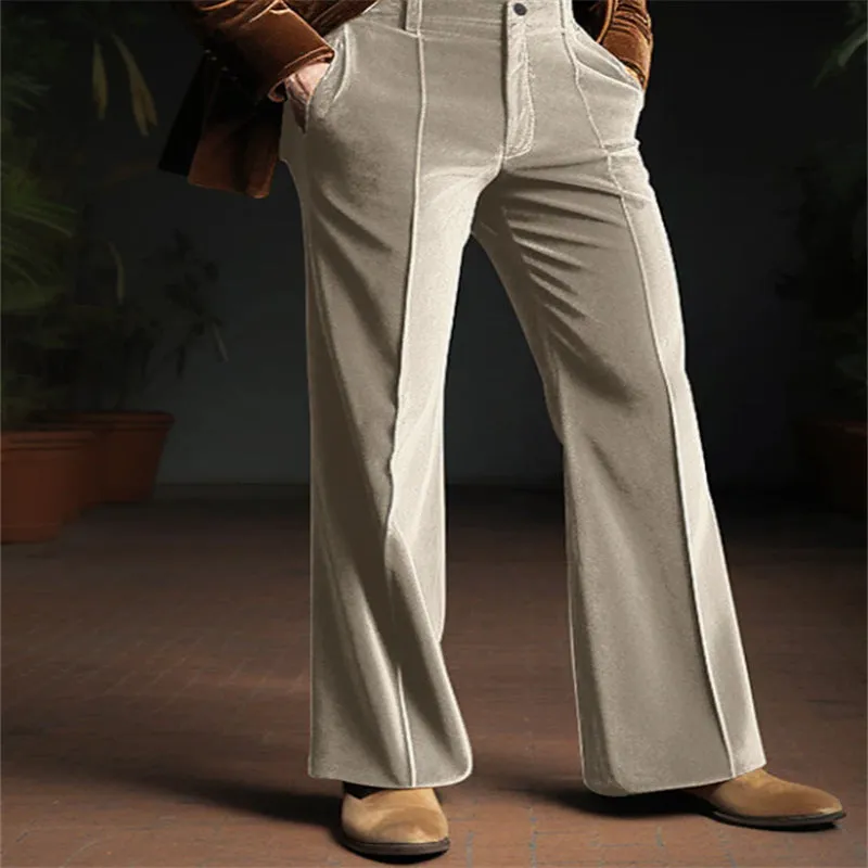Men's Velvet Diagonal Pocket Comfortable Business Daily Holiday Fashion Flared Suit Pants