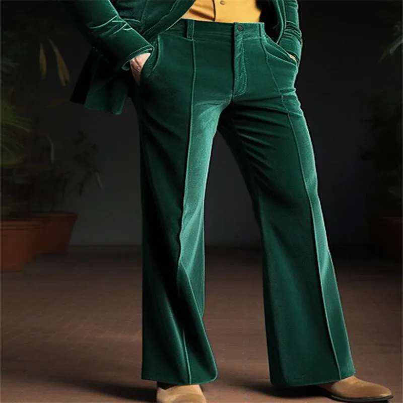 Men's Velvet Diagonal Pocket Comfortable Business Daily Holiday Fashion Flared Suit Pants