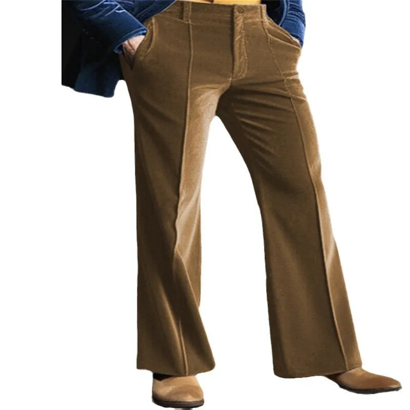 Men's Velvet Diagonal Pocket Comfortable Business Daily Holiday Fashion Flared Suit Pants