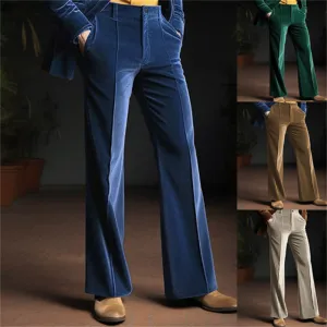 Men's Velvet Diagonal Pocket Comfortable Business Daily Holiday Fashion Flared Suit Pants