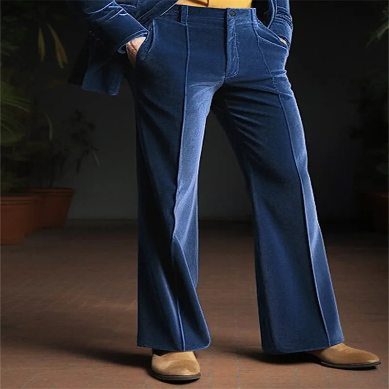 Men's Velvet Diagonal Pocket Comfortable Business Daily Holiday Fashion Flared Suit Pants