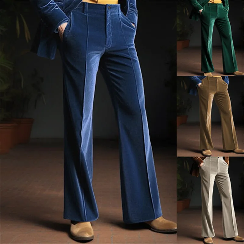 Men's Velvet Diagonal Pocket Comfortable Business Daily Holiday Fashion Flared Suit Pants