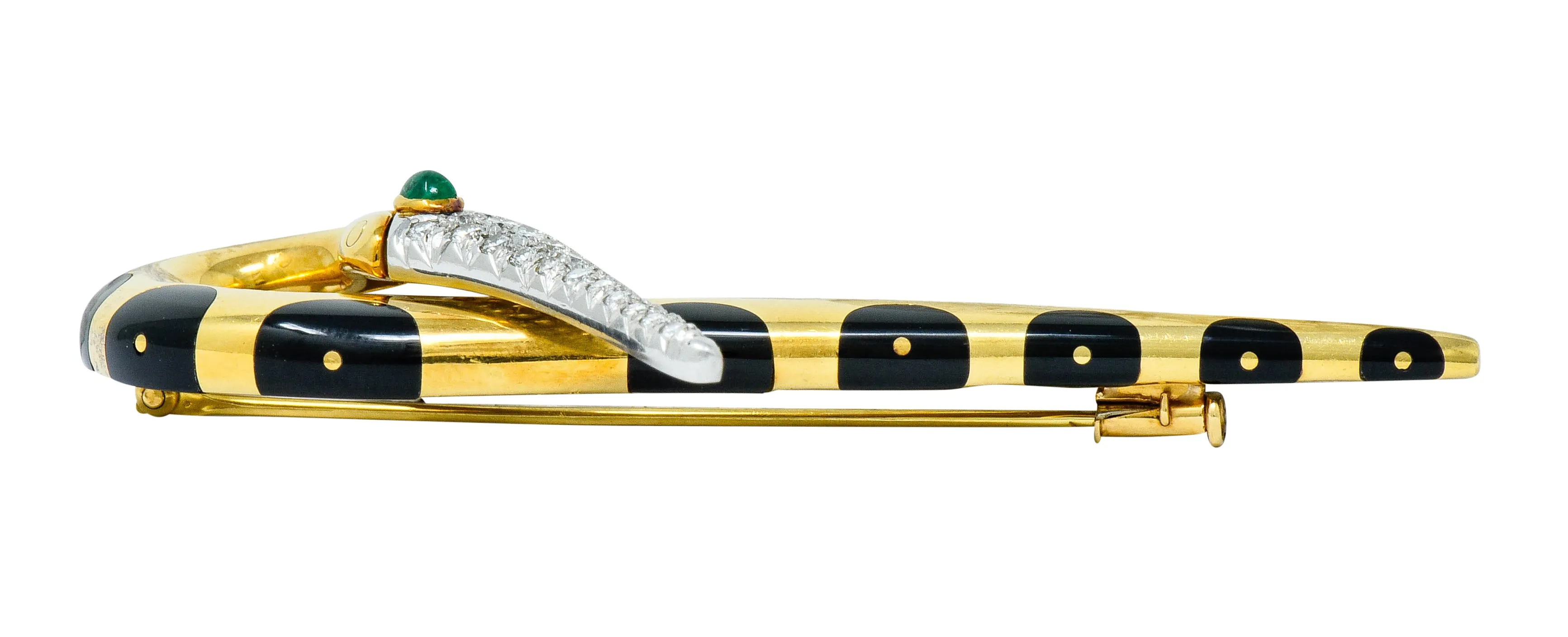 Michael Bondanza Pave Diamond Onyx Emerald Platinum 18 Karat Gold Heron Brooch