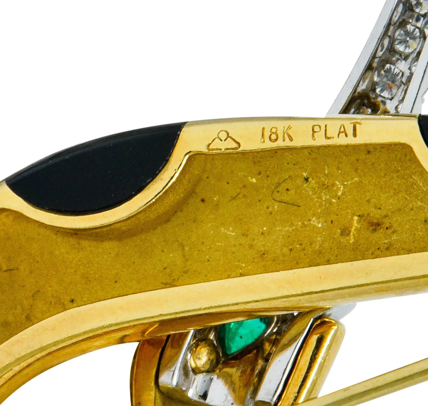 Michael Bondanza Pave Diamond Onyx Emerald Platinum 18 Karat Gold Heron Brooch