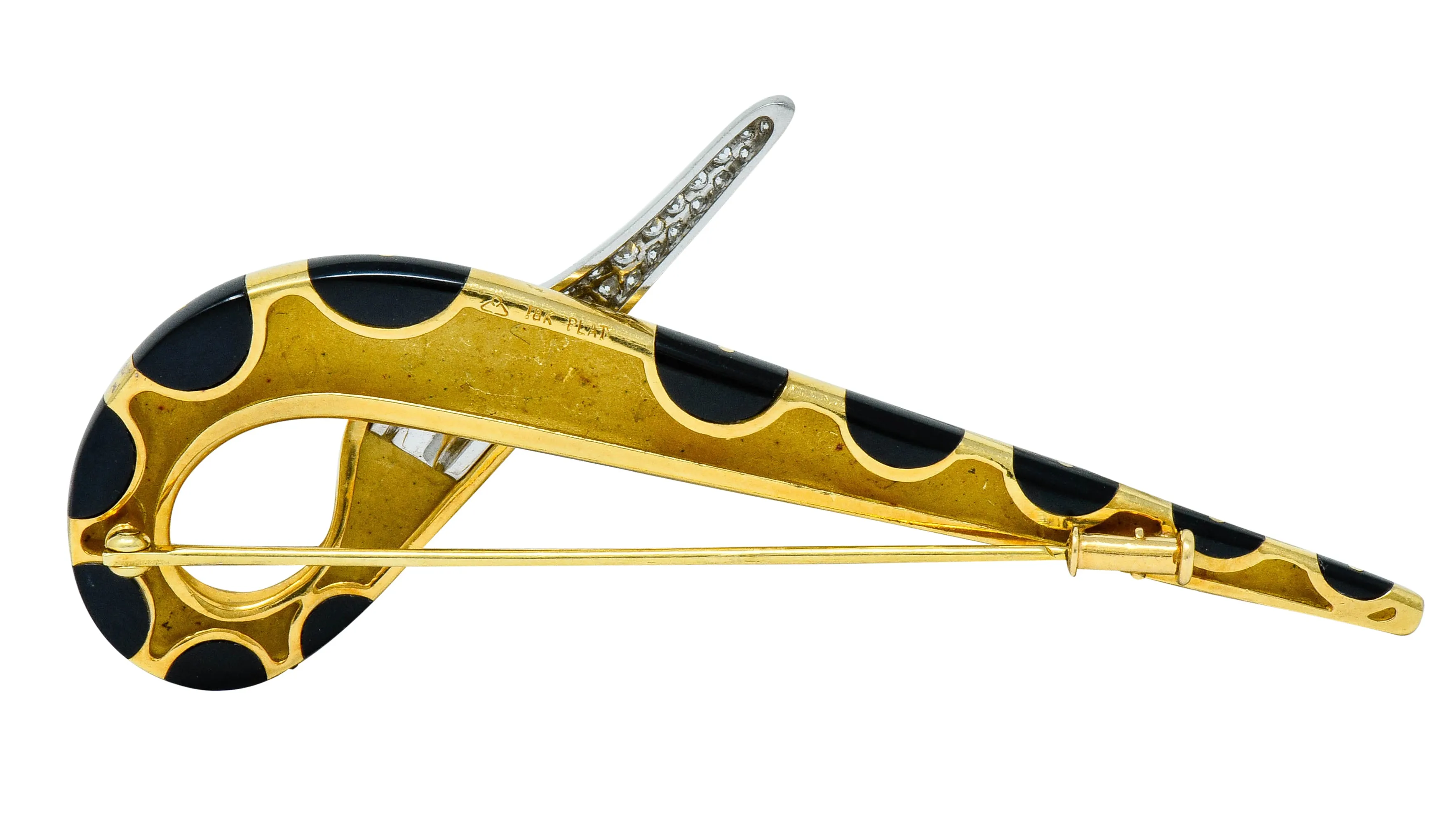 Michael Bondanza Pave Diamond Onyx Emerald Platinum 18 Karat Gold Heron Brooch
