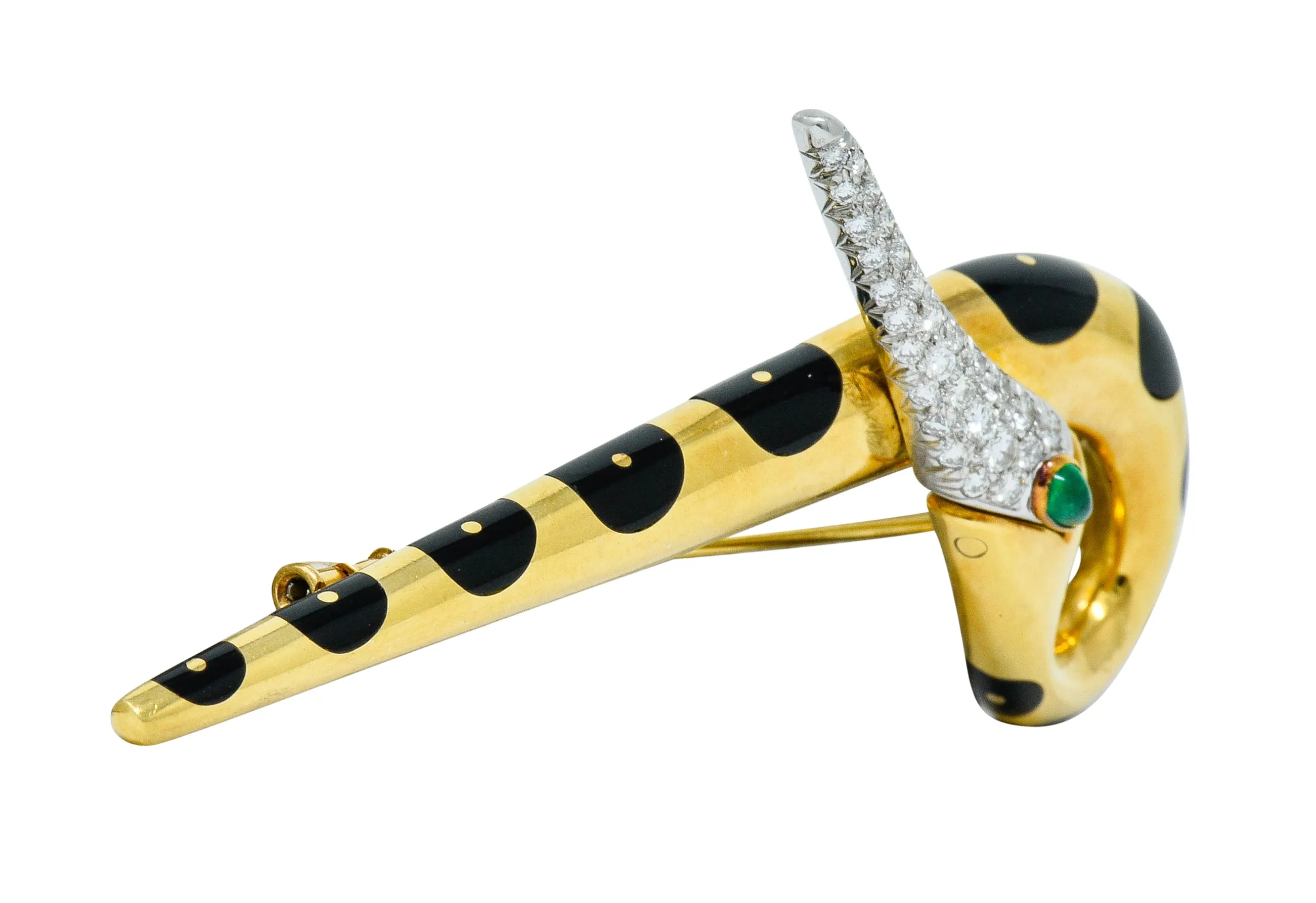 Michael Bondanza Pave Diamond Onyx Emerald Platinum 18 Karat Gold Heron Brooch
