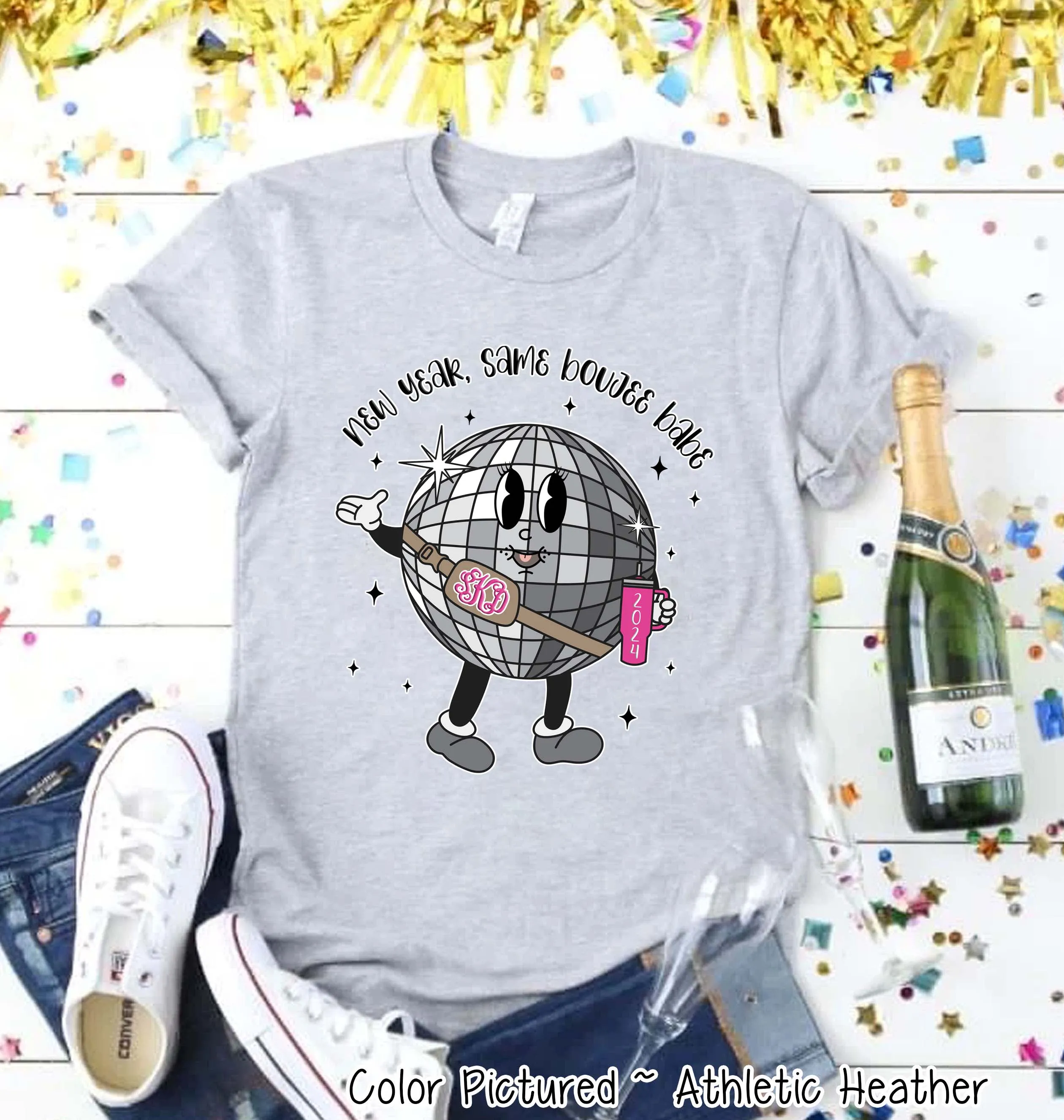 Monogram Disco Ball New Year Same Bougee Babe Tee or Sweatshirt