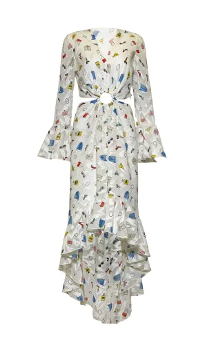 Multi-Colored Fashion Print Midi Dress