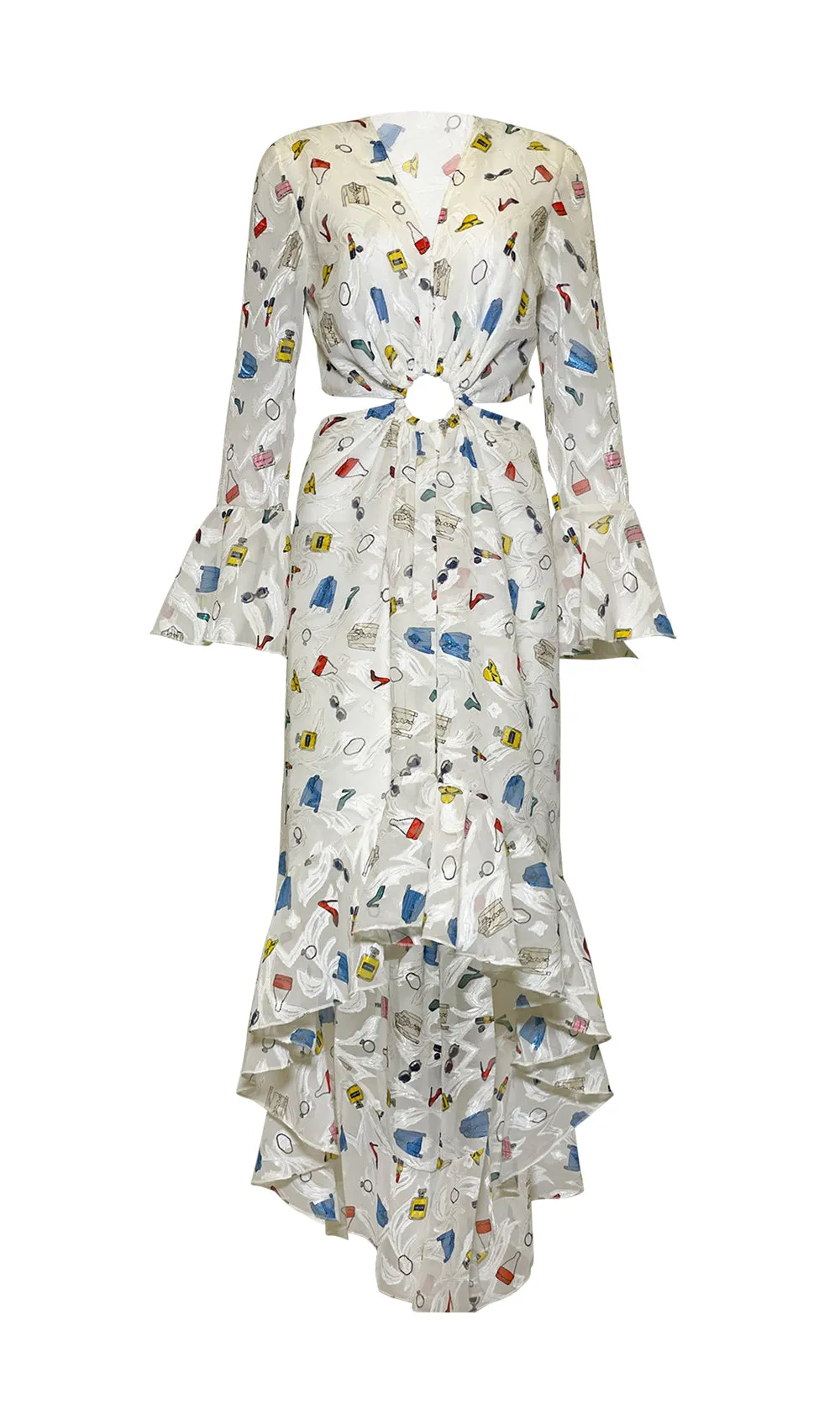 Multi-Colored Fashion Print Midi Dress