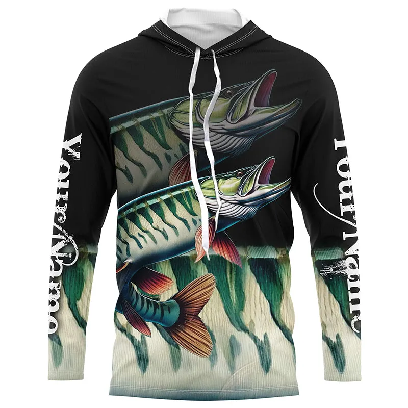 Musky Fishing Green scales Customized Long sleeve Fishing Shirts, personalized fishing gift NPQ279