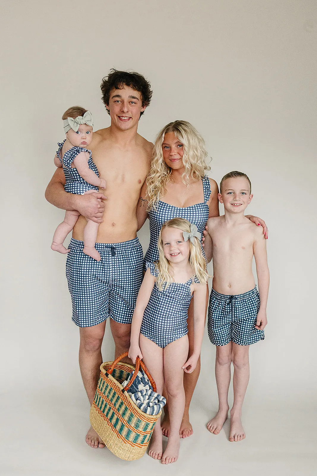 Navy Gingham Adult Men's Swim Shorts