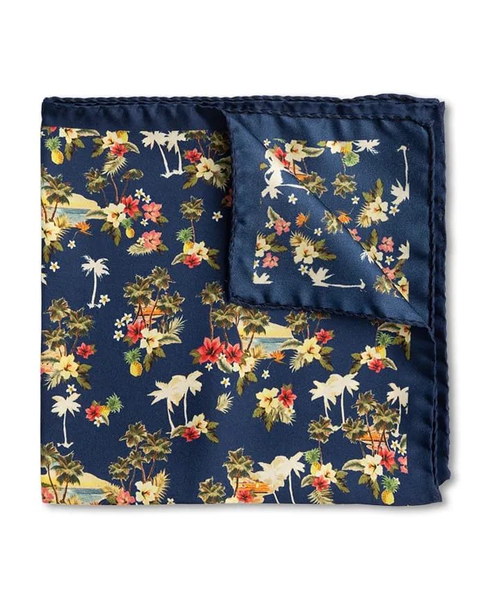 Navy Silk Island Time Pocket Square
