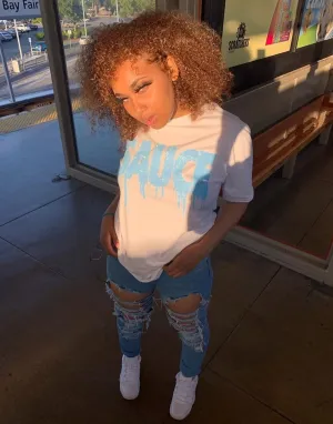 Neon Blue Glitter Sauce | White Tee