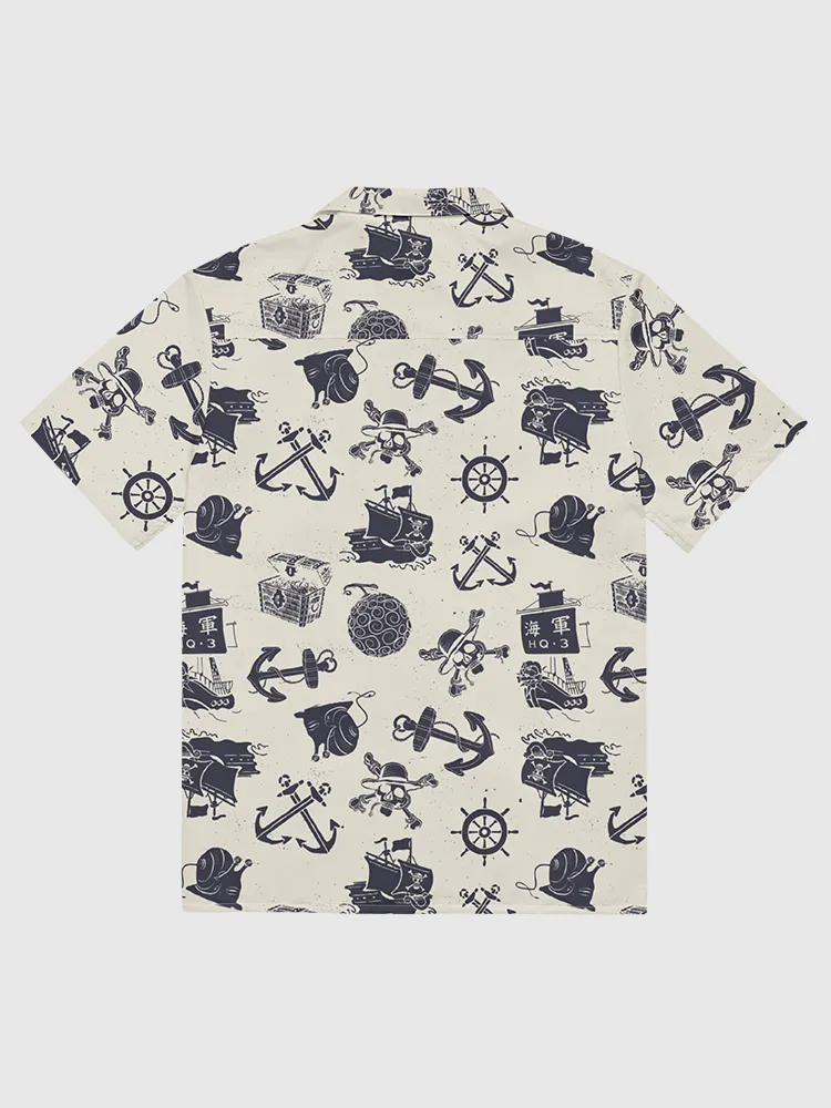 One Piece Sea Pattern Button Up Shirt - Cream