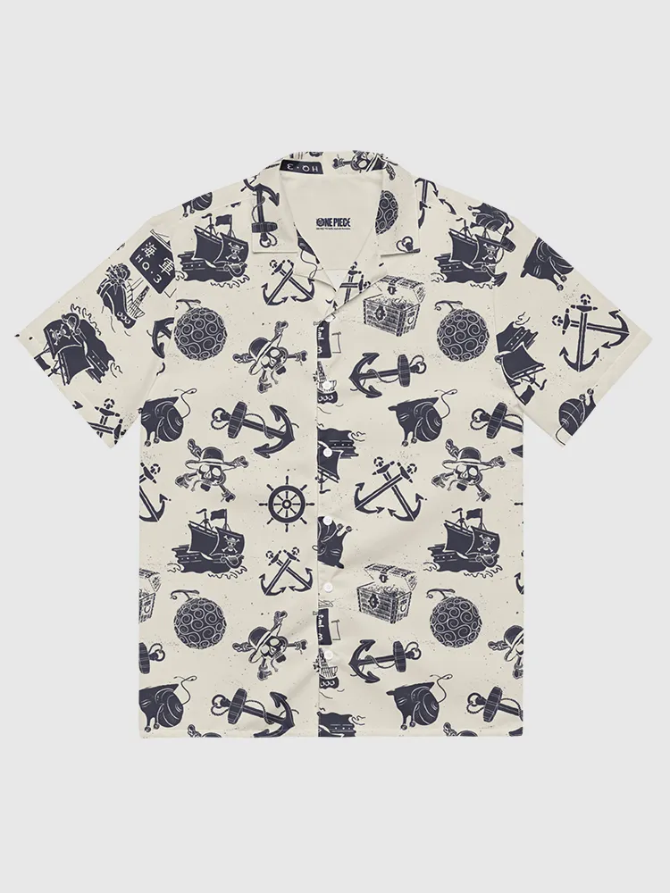 One Piece Sea Pattern Button Up Shirt - Cream