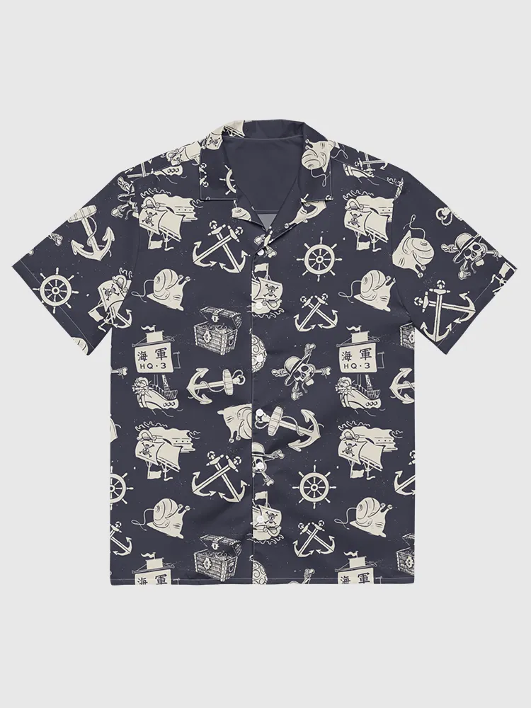 One Piece Sea Pattern Button Up Shirt - Navy