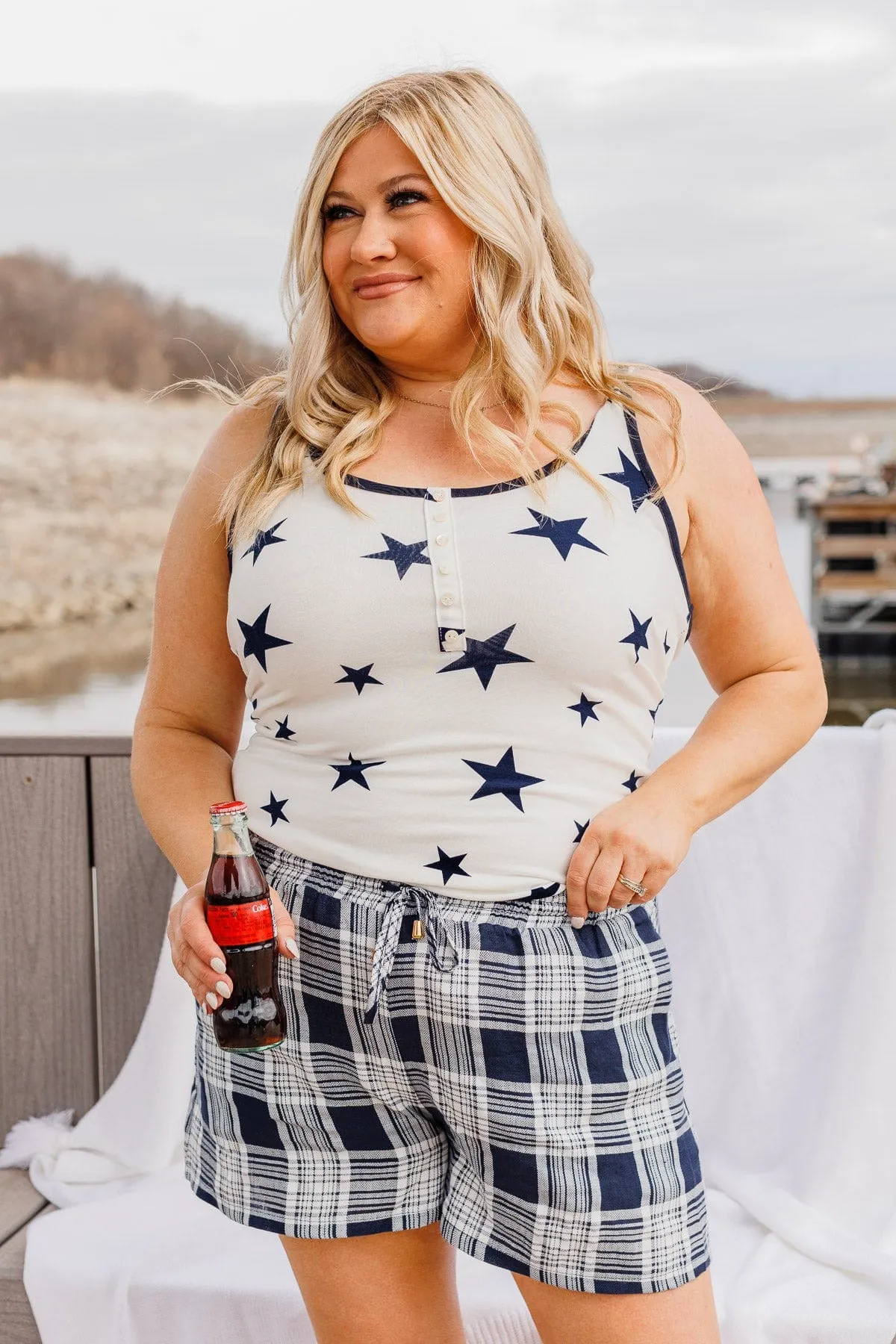 Perfect Day Out Plaid Shorts- Navy