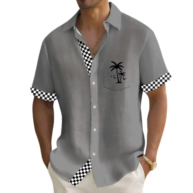 Plaid Pattern Hawaiian Shirt – Tropical Style with Palm Tree
