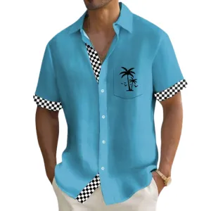 Plaid Pattern Hawaiian Shirt – Tropical Style with Palm Tree